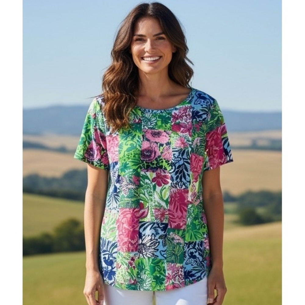 Lilly Pulitzer Key West Top Key West Top Multi Party Punch Patch Work‎ XS Quilt